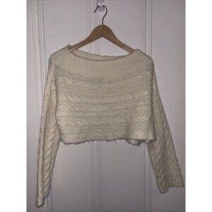 Urban Outfitters Cream Crocheted Cropped Sweater - Small